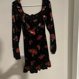 Floral Black and Red Dress
